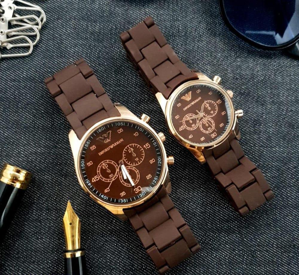 Couple's Chronograph Watches - Brown-media-1 Couple's Chronograph Watches - Brown