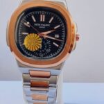 Patek Philippe watch, Patek Philippe Genève, dual tone men watch, silver rose gold watch, stainless steel watch, chain strap watch, luxury men watch, quartz men watch, date display watch, water resistant watch, premium men watch, stylish men watch, formal men watch, designer men wrist watch, everyday men watch